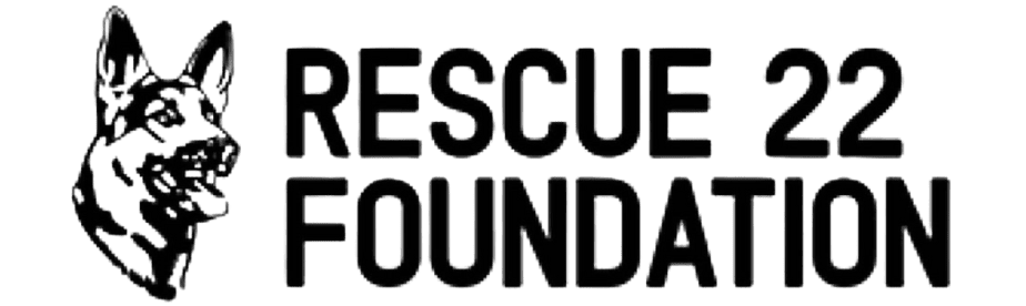 Untitled design Logo with an illustration of a German Shepherd's head to the left of bold text that reads RESCUE 22 FOUNDATION in all capital letters, symbolizing support similar to therapy in Malibu.